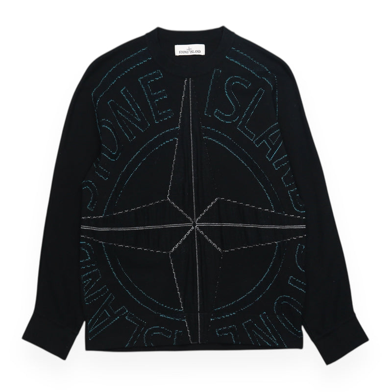 Stone Island S/S 21 Big Logo Intarsia Jumper in Black, front