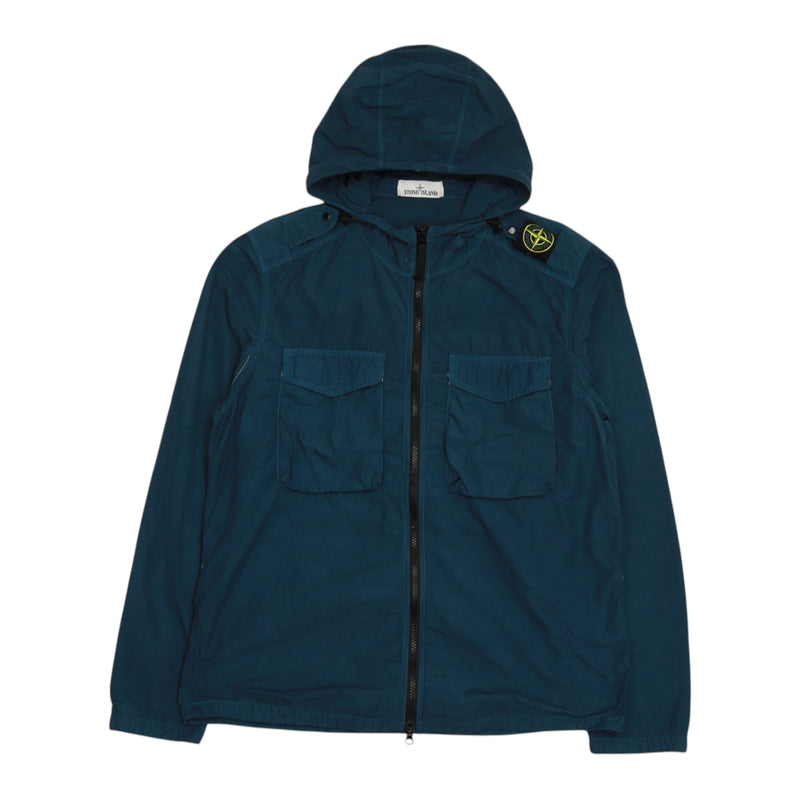 Stone Island S/S 21 Naslan Light Hooded Overshirt in Blue, front