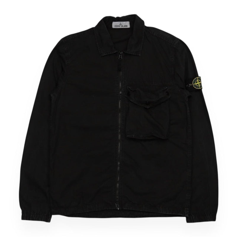 Stone Island S/S 21 Garment Dyed Overshirt in Black, front