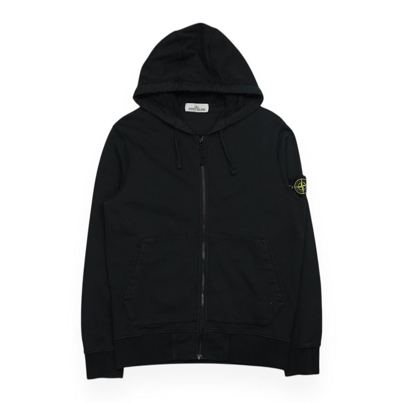 Stone Island S/S 22 Garment Dyed Full Zip Hoodie in Black, front