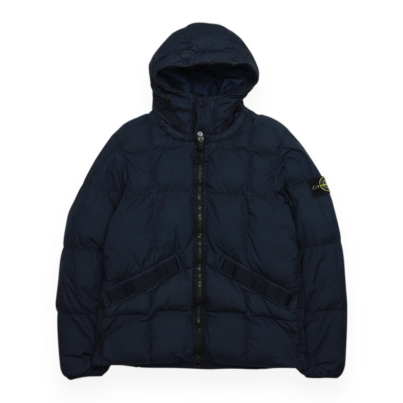 Stone Island A/W 19 Crinkle Reps Nylon Hooded Puffer Jacket in Navy, front