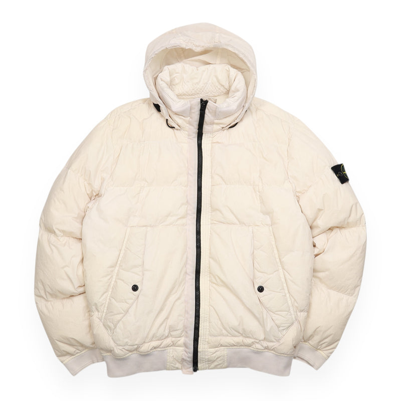 Stone Island A/W 18 Garment Dyed Crinkle Reps Puffer Jacket in Cream, front