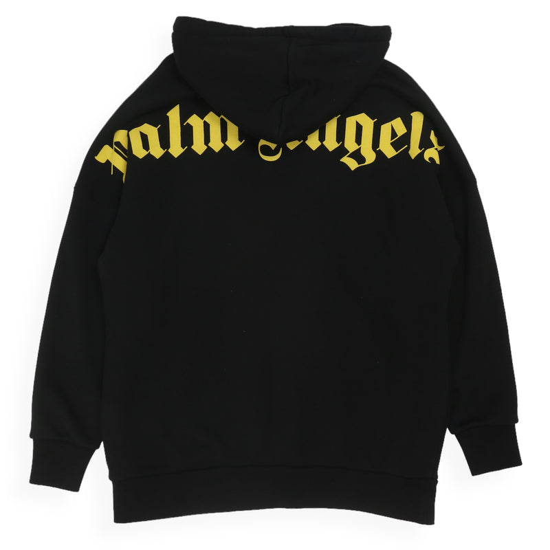 Palm Angels Yellow Logo OTH Hoodie in Black, front