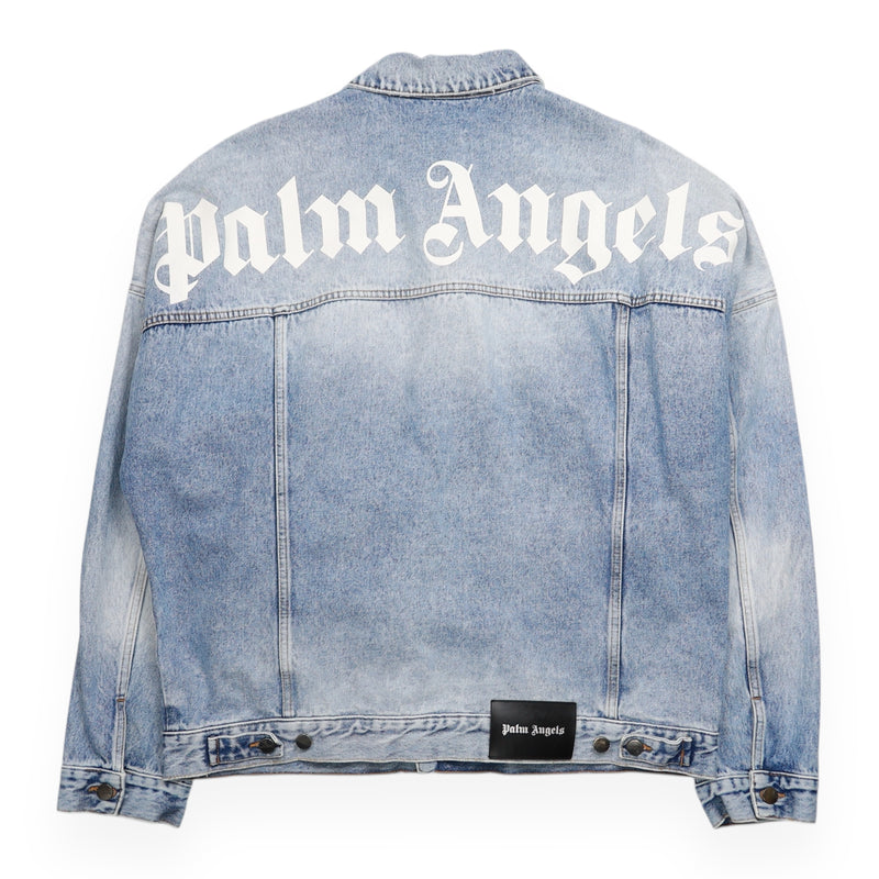 Palm Angels Back Logo Denim Jacket in Blue, front
