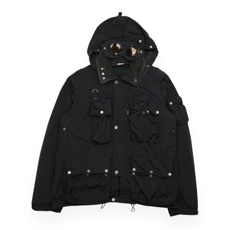 C.P. Company Multi-Pocket Nylon Goggle Jacket in Black, front