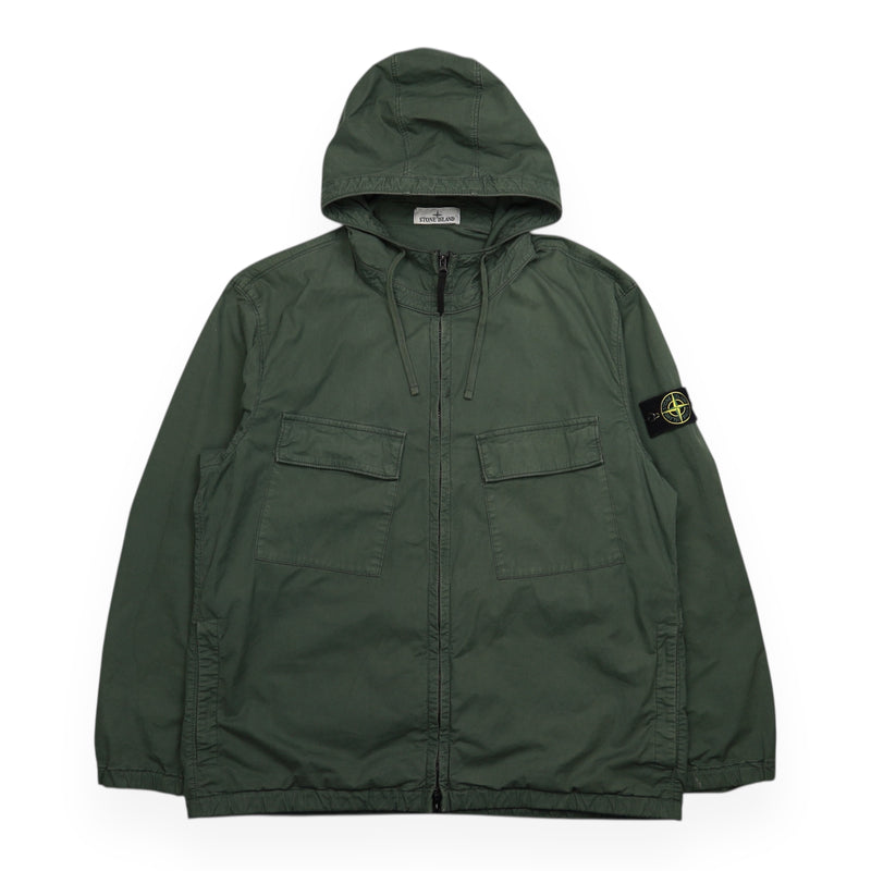 Stone Island S/S 24 Supima Cotton Twill Stretch-TC Hooded Jacket in Green, front
