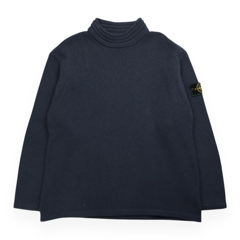 Stone Island A/W 98 Garment Dyed Mock Neck Jumper in Blue, front