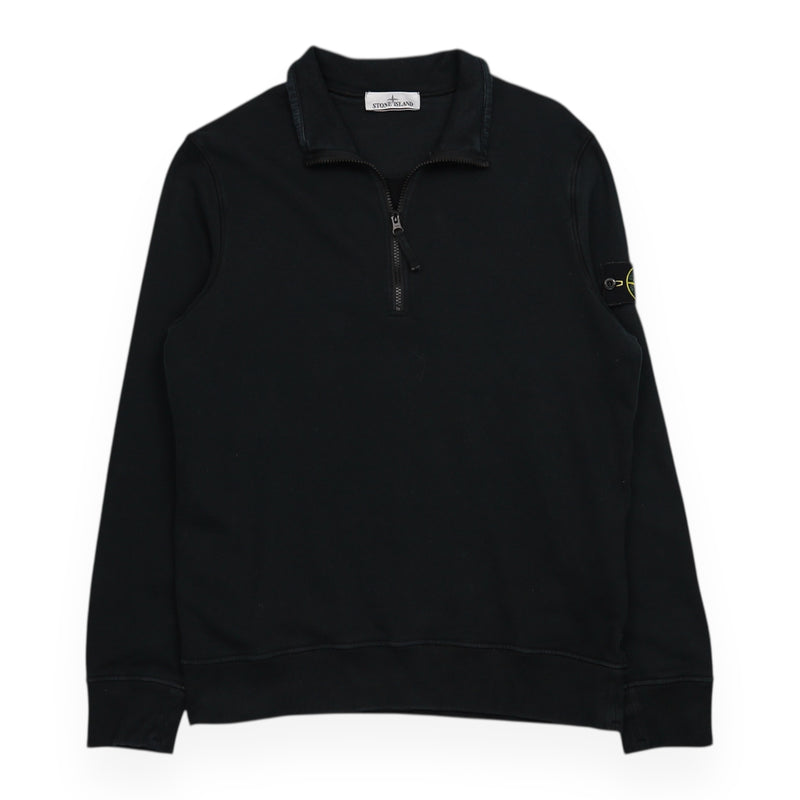 Stone Island A/W 22 Brushed Cotton Half Zip Sweatshirt in Black, front
