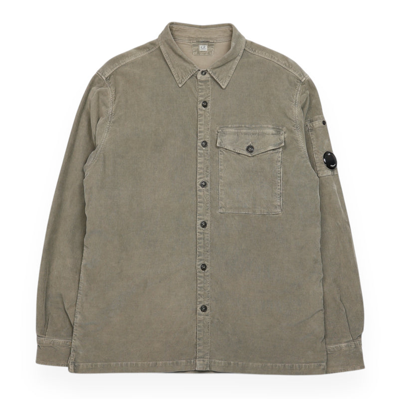 C.P. Company A/W 24 Corduroy Lens Overshirt in Khaki Green, front