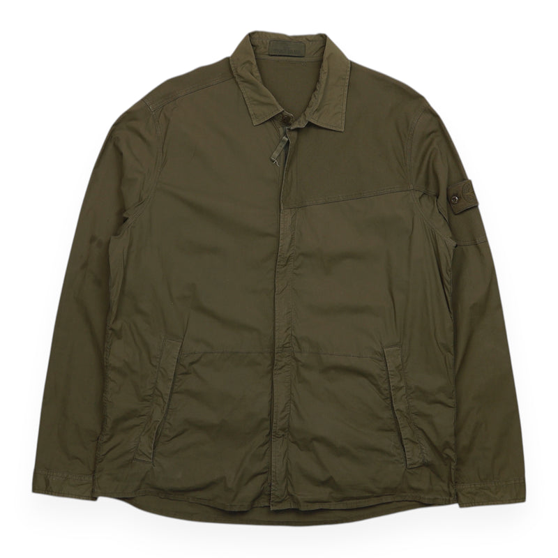 Stone Island S/S 18 Ghost Plated Zip Overshirt in Khaki Green, front