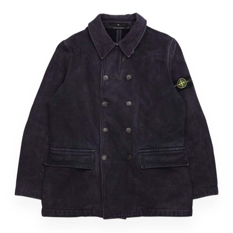 Stone Island A/W 03 Buttoned Duffle Pea Jacket in Navy, front