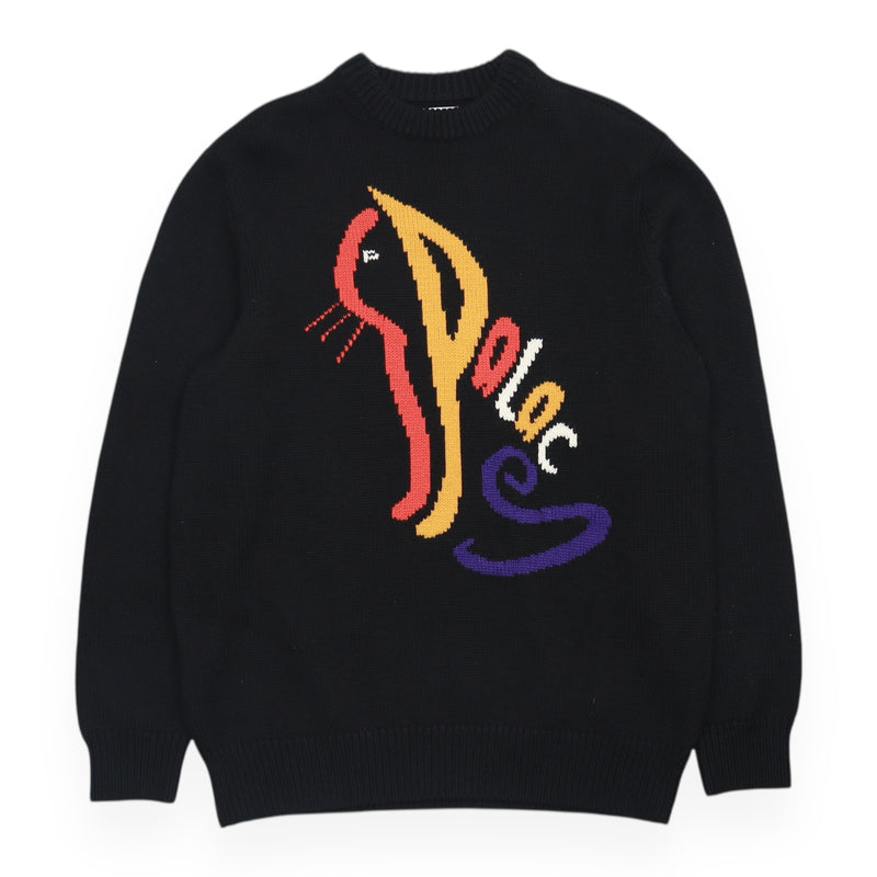 Palace Cat Knit Jumper Sweatshirt in Black, front