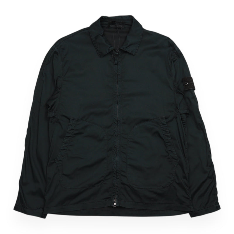 Stone Island S/S 22 Ghost Stretch Cotton Overshirt in Black, front