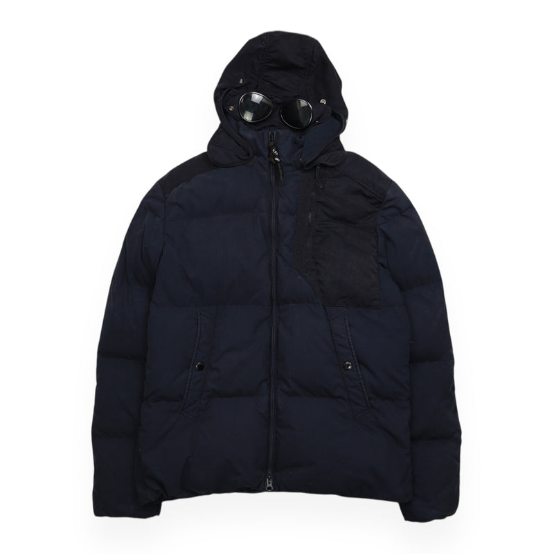 C.P. Company 50 Fili Goggle Puffer Jacket in Navy, front
