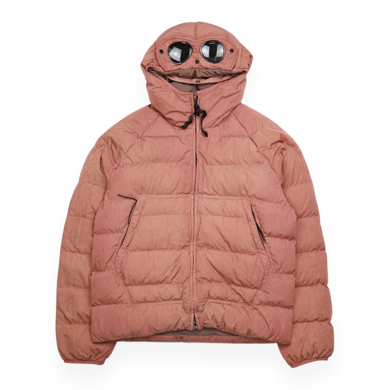 C.P. Company A/W 23 Eco Chrome-R Goggle Down Jacket in Pastel Pink, front