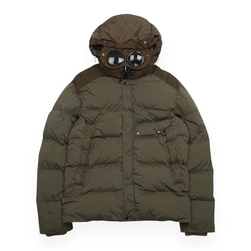 C.P. Company Nycra Hooded Down Puffer Goggle Jacket in Green, front