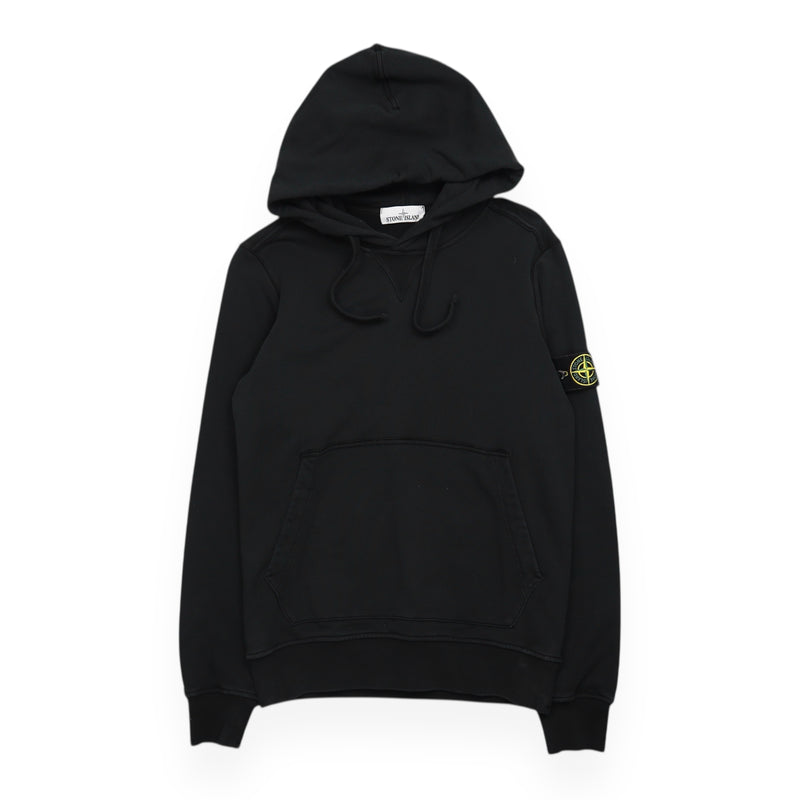 Stone Island S/S 19 Garment Dyed Popover Hoodie in Black, front