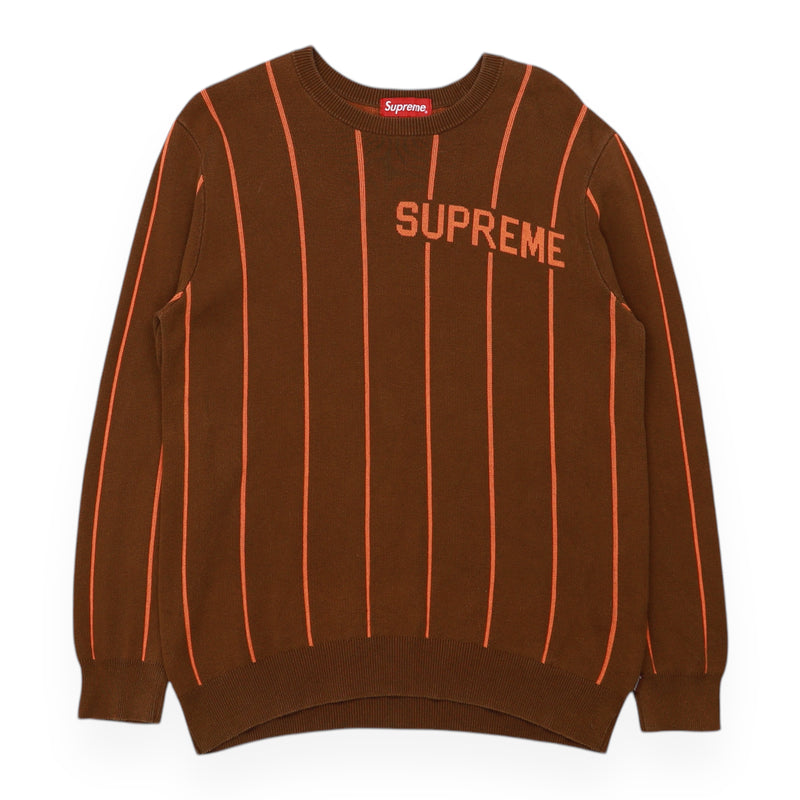 Supreme Knitted Striped Sweatshirt in Brown, front