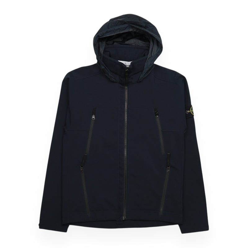 Stone Island A/W 18 Soft Shell-R Hooded Jacket in Navy, front