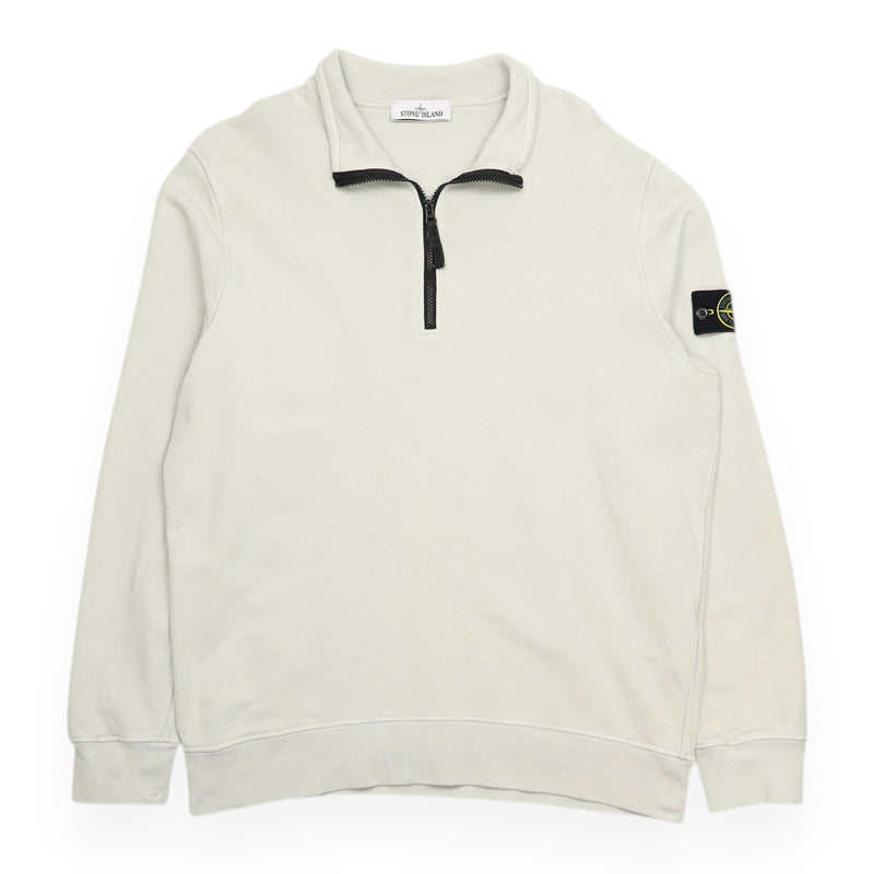 Stone Island A/W 22 Brushed Cotton Half Zip Sweatshirt in Pearl Grey, front
