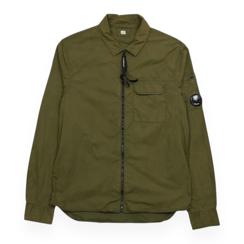 C.P. Company S/S 22 Gabardine Lens Overshirt in Khaki Green, front