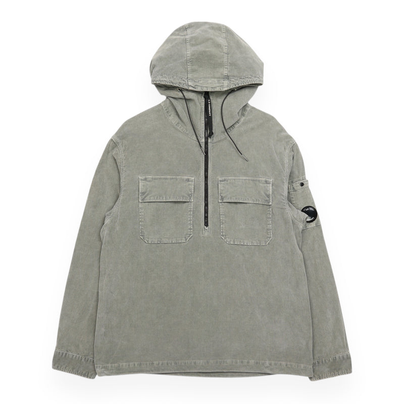 C.P. Company A/W 21 Stretch Corduroy Hooded Lens Overshirt in Grey, front