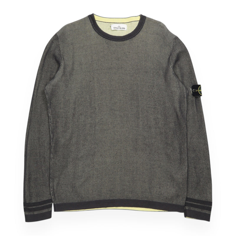Stone Island S/S 19 Two Tone Optical Ribbing Waffle Knit Jumper in Yellow, front
