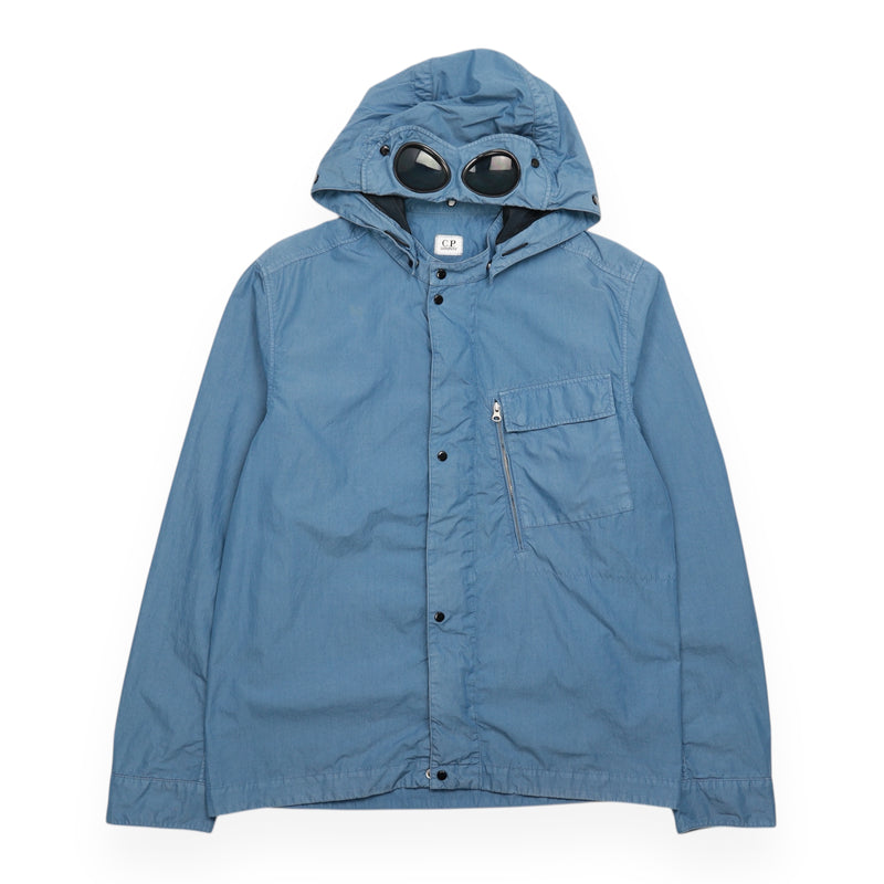 C.P. Company Garment Dyed 50 Fili Goggle Hooded Jacket in Blue, front