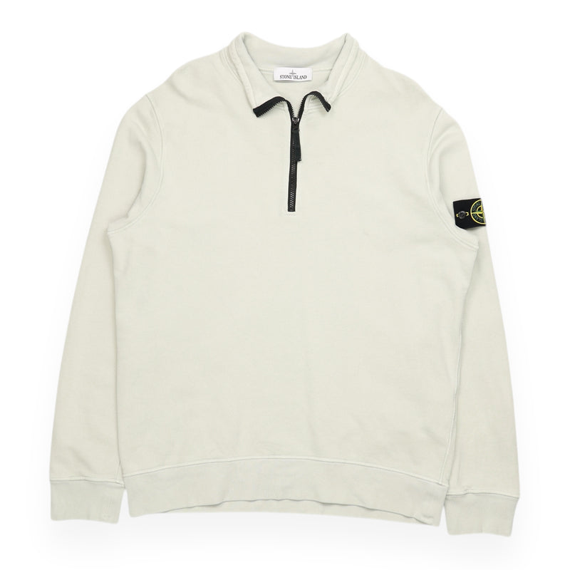 Stone Island A/W 22 Brushed Cotton Half Zip Sweatshirt in Pearl Grey, front