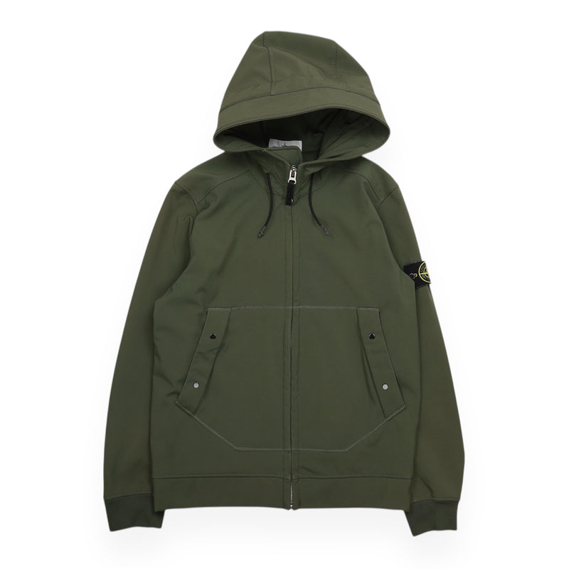 Stone Island A/W 20 Soft Shell-R Hooded Jacket in Green, front
