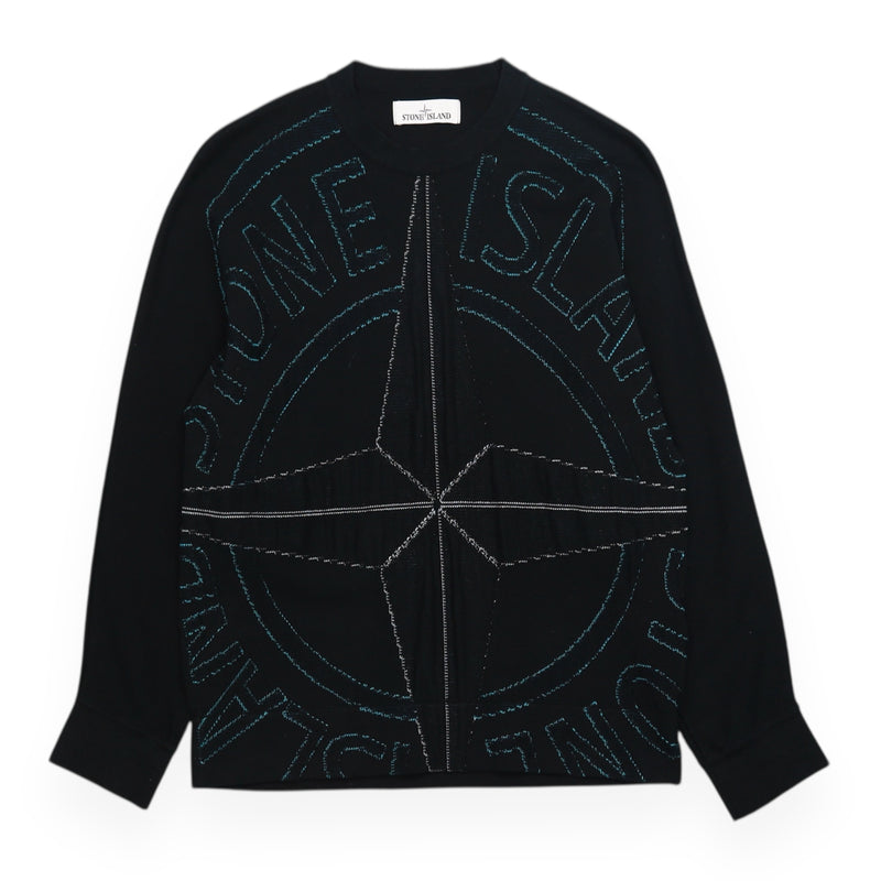 Stone Island S/S 21 Big Logo Intarsia Jumper in Black, front