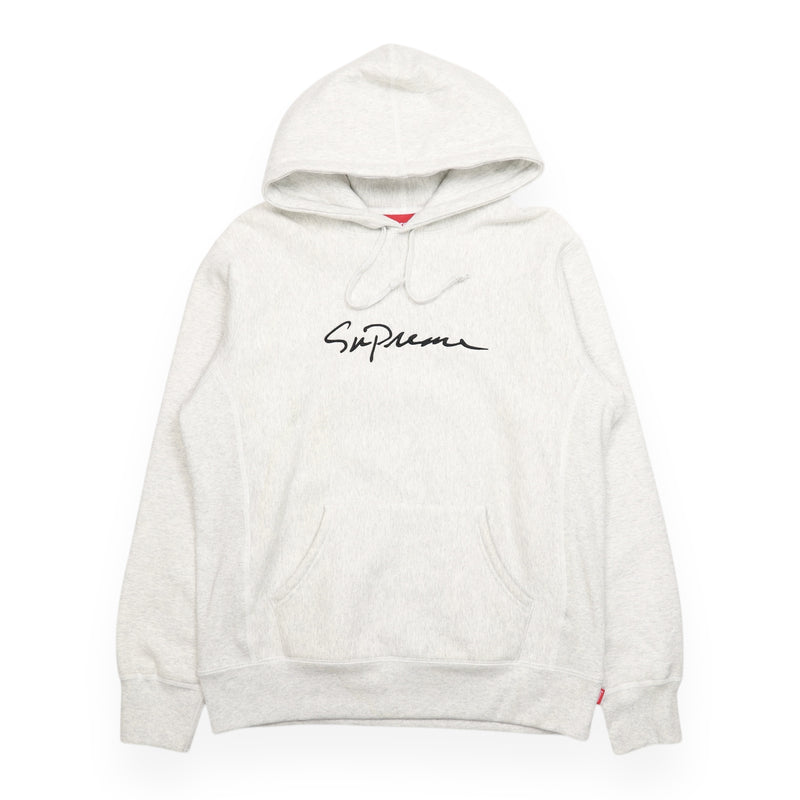 Supreme Script Logo Hoodie in Grey, front