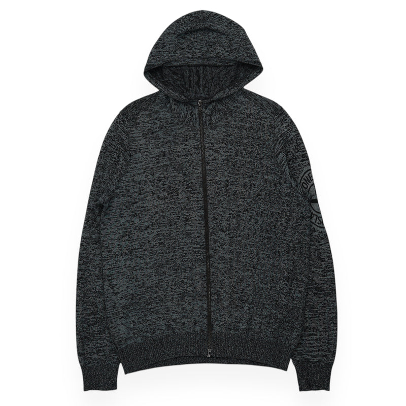 Stone Island S/S 20 Logo Knit Hooded Full Zip Hoodie in Grey, front