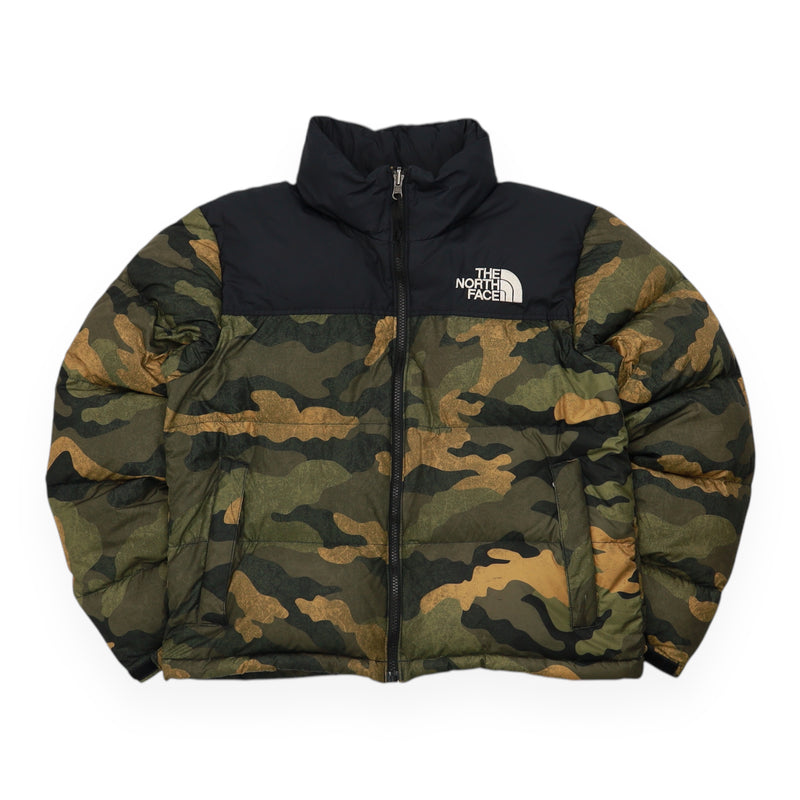 The North Face 700 Nuptse Puffer Camo Jacket in Green, front