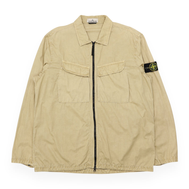 Stone Island Brushed Cotton Canvas Overshirt in Khaki, front