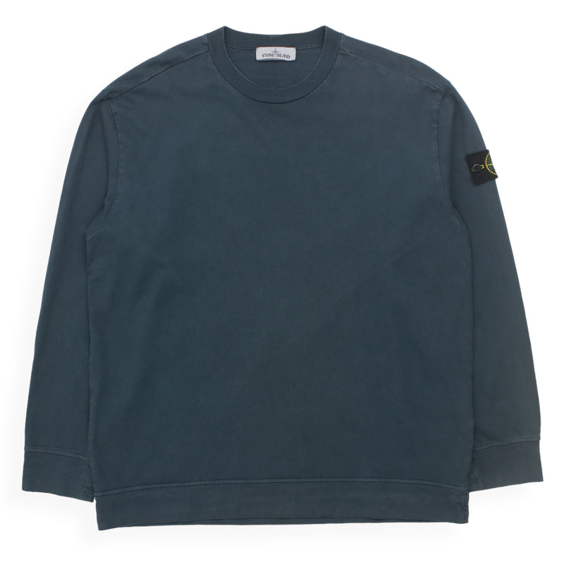 Stone Island A/W 21 Garment Dyed Cotton Crewneck Sweatshirt in Blue, front