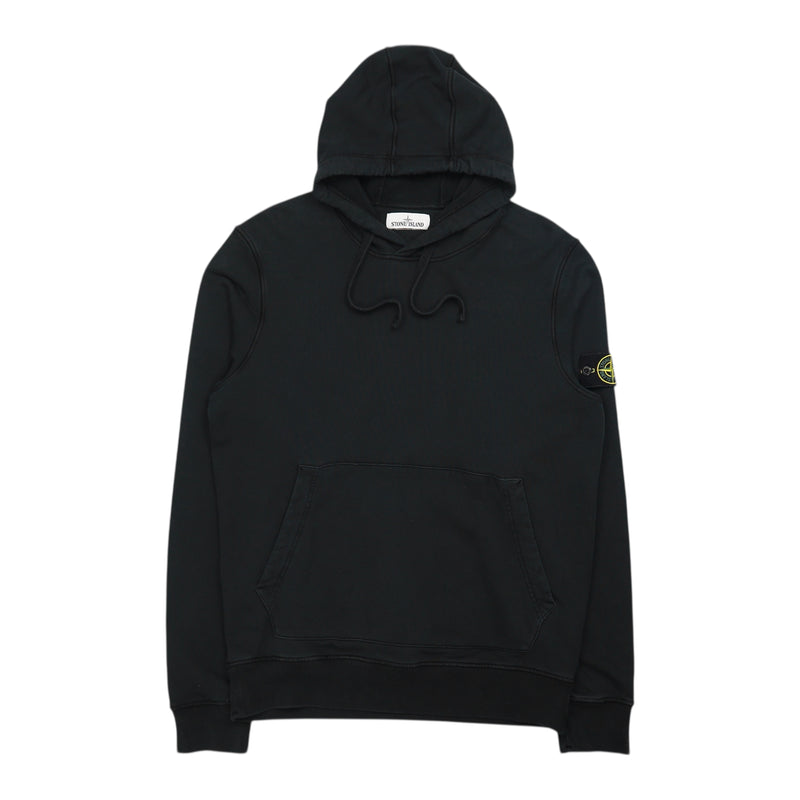Stone Island S/S 20 Garment Dyed Popover Hoodie in Black, front