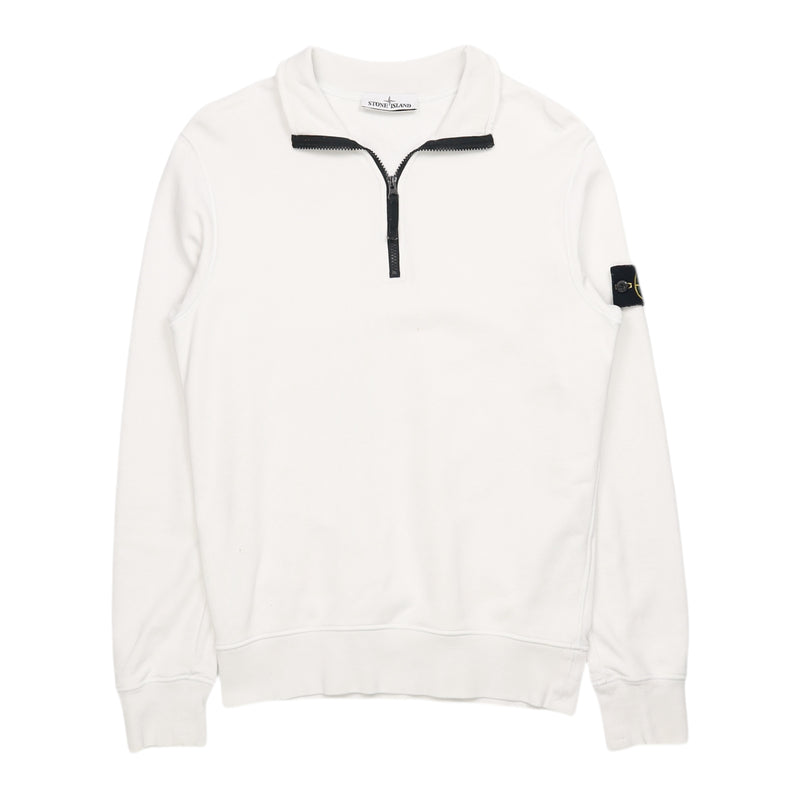Stone Island S/S 21 Half Zip Sweatshirt in White, front