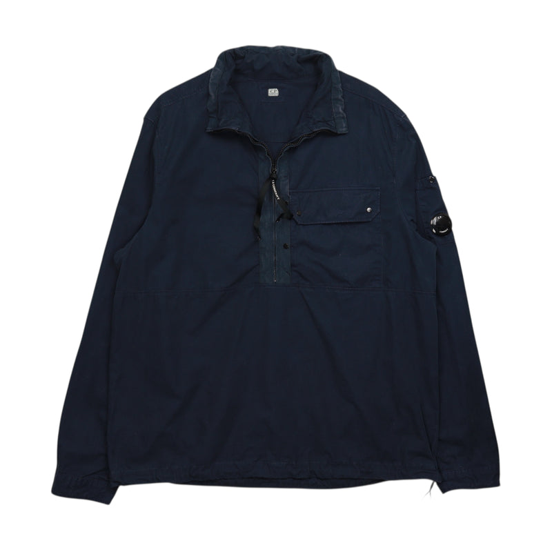 C.P. Company Quarter Zip Poplin Lens Overshirt in Navy, front