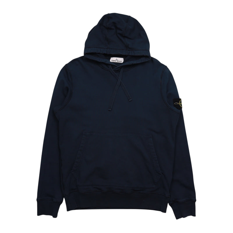 Stone Island S/S 21 Garment Dyed Popover Hoodie in Navy, front