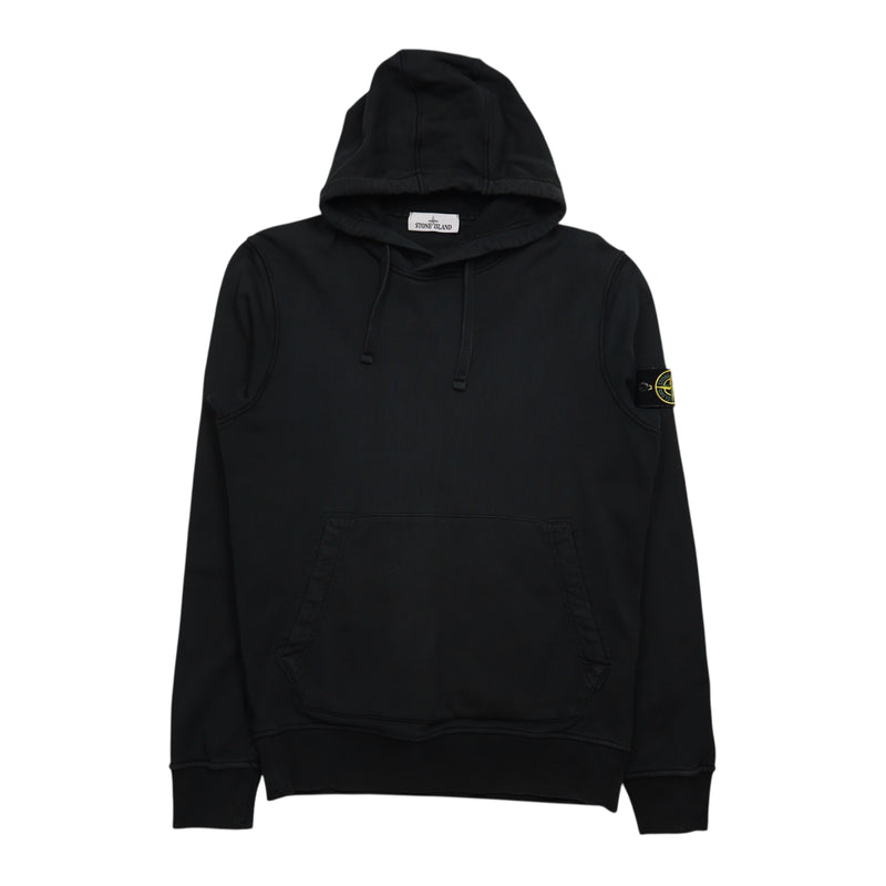 Stone Island S/S 22 Garment Dyed Popover Hoodie in Black, front