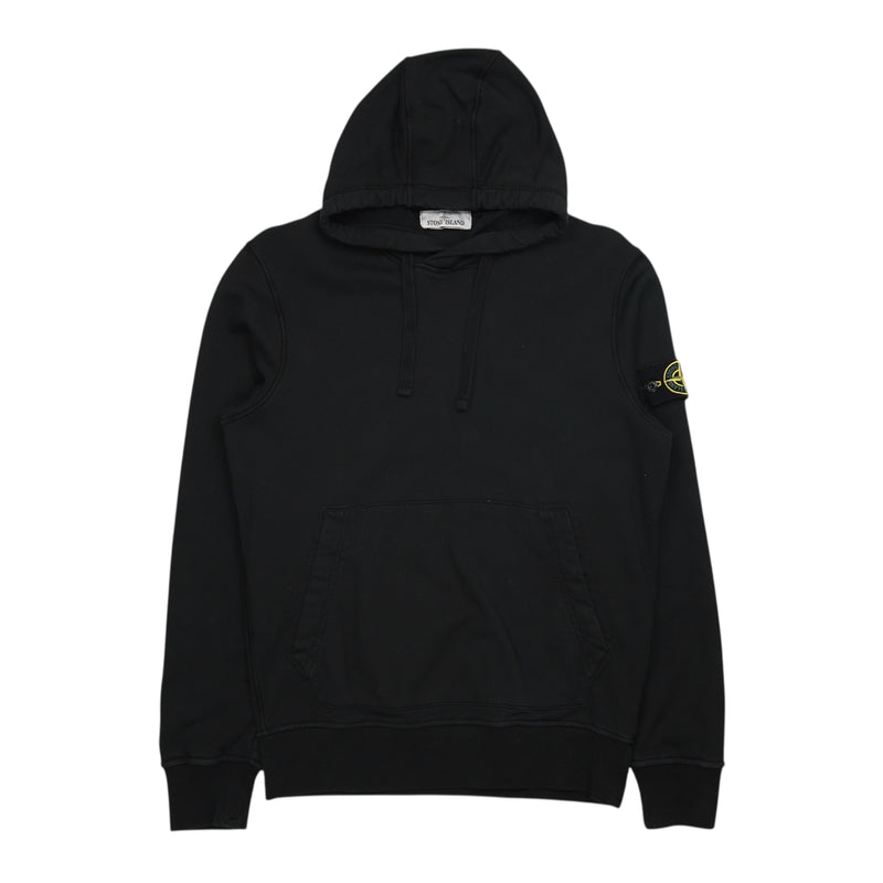 Stone Island S/S 22 Garment Dyed Popover Hoodie in Black, front