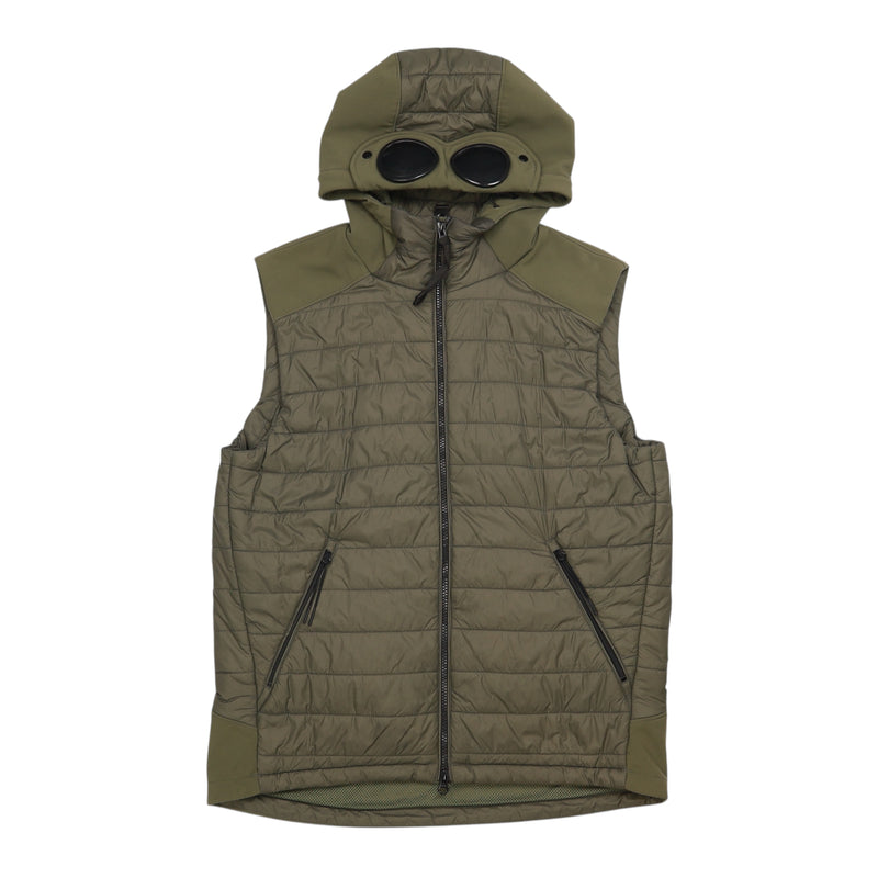 C.P. Company A/W 20 Soft Shell Quilt Goggle Gilet in Khaki, front