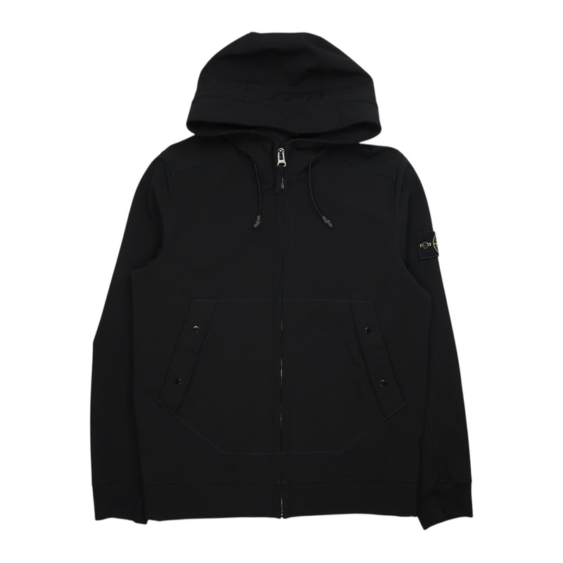 Stone Island A/W 20 Soft Shell-R Hooded Jacket in Black, front