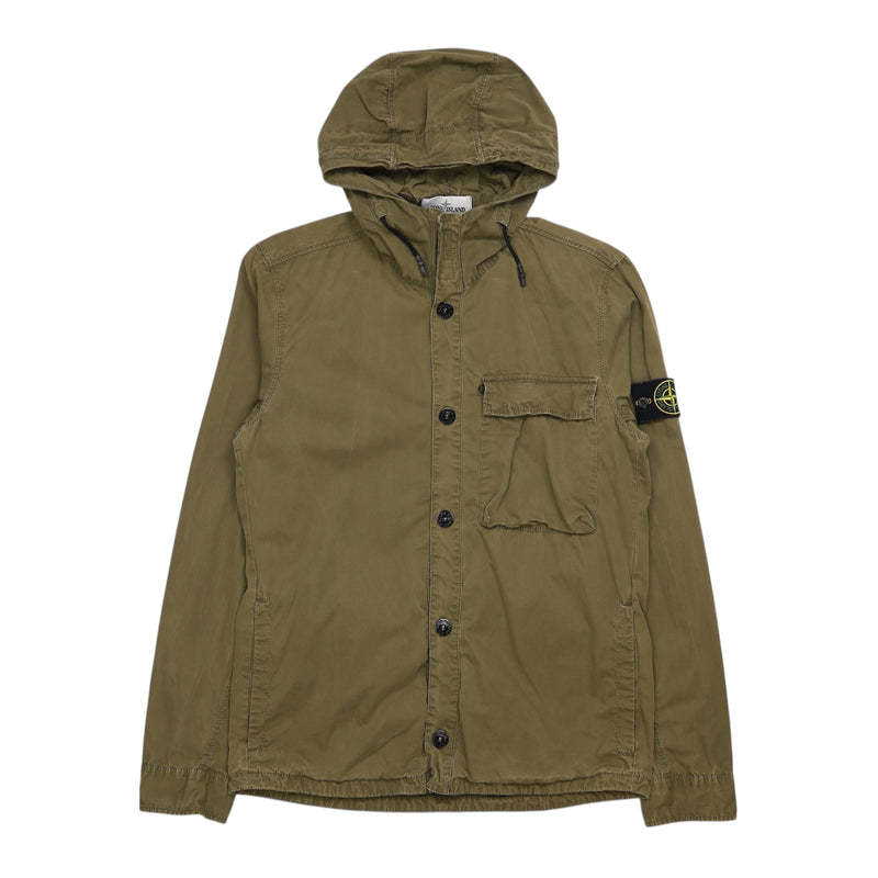 Stone Island S/S 18 Cotton Hooded Overshirt in Khaki, front