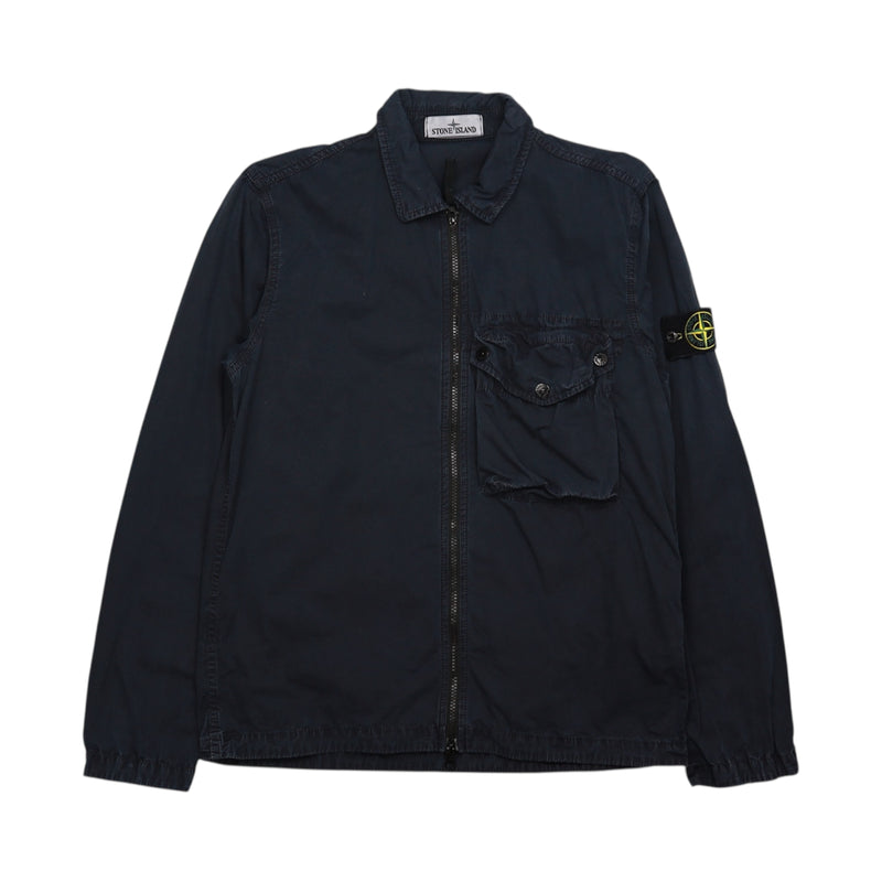 Stone Island S/S 21 Garment Dyed Overshirt in Navy, front