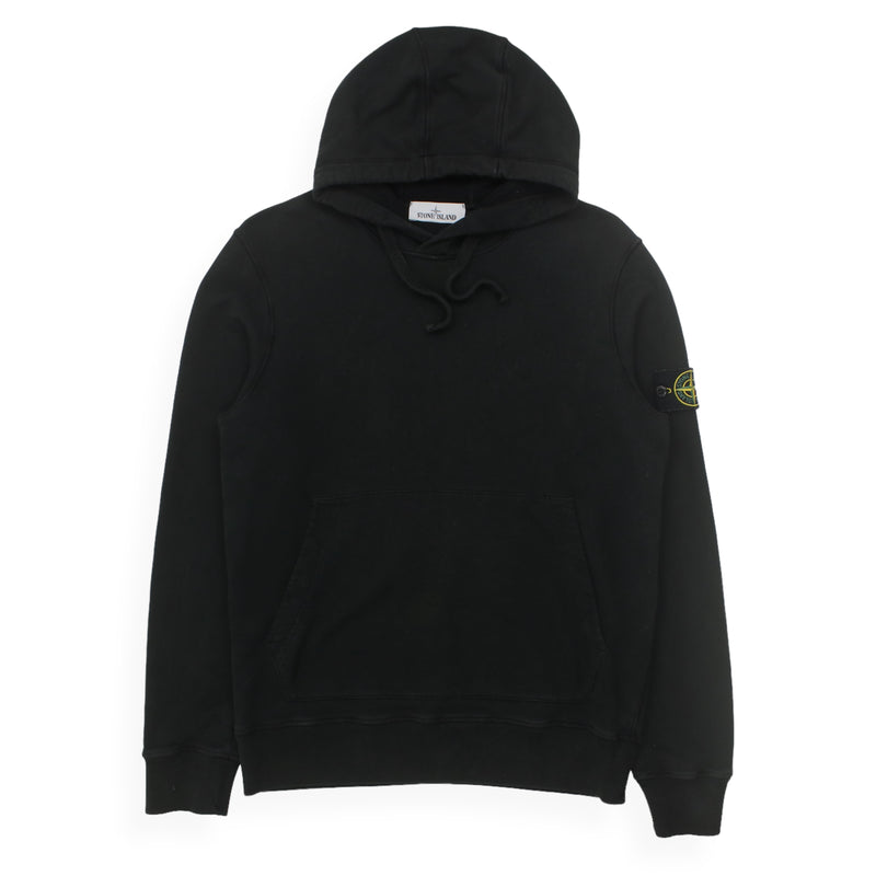 Stone Island S/S 22 Garment Dyed Popover Hoodie in Black, front