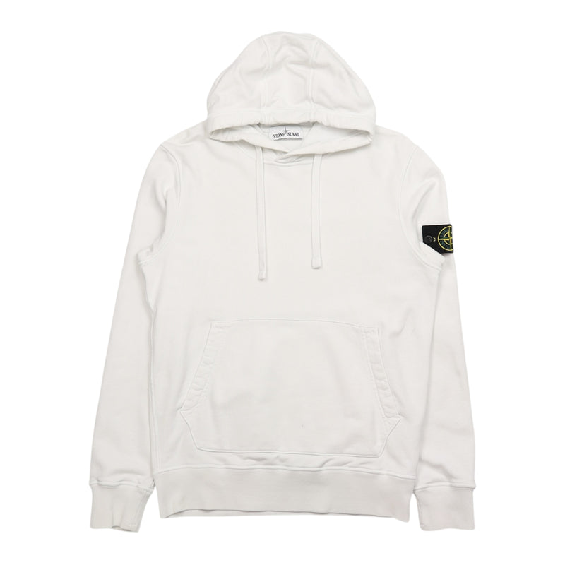 Stone Island S/S 21 Garment Dyed Popover Hoodie in White, front
