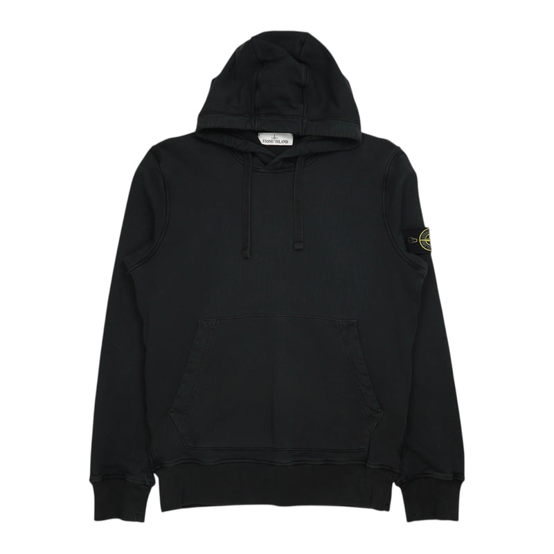 Stone Island S/S 21 Garment Dyed Popover Hoodie in Black, front