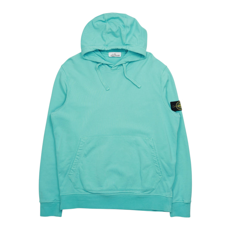 Stone Island S/S 23 Garment Dyed Hoodie in Aqua, front